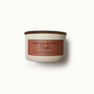 10 oz statement candle with a 'Brown Butter Pumpkin' label on a white background