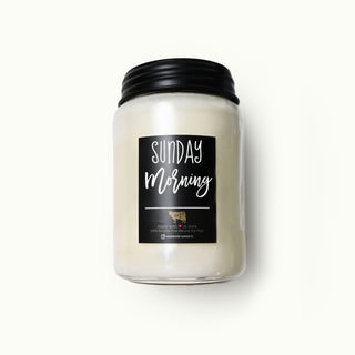 26 oz mason candle jar labeled 'Sunday Morning' on a white background