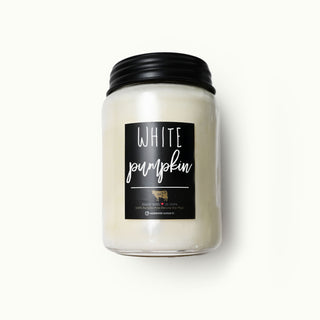 26 oz mason candle jar labeled 'White Pumpkin' on a white background