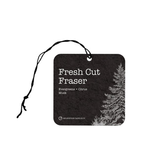 Black air freshener with 'Fresh Cut Fraser' scent on a white background
