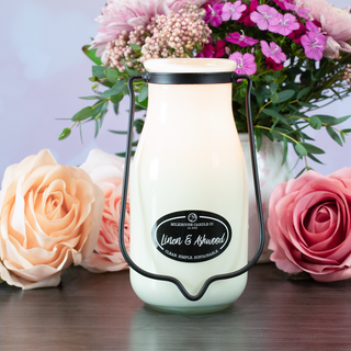 Linen & Ashwood Candle | 14 oz Milkbottle
