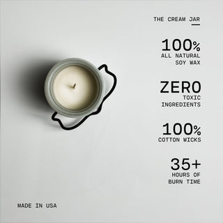 The cream jar with text highlighting its features on a white background