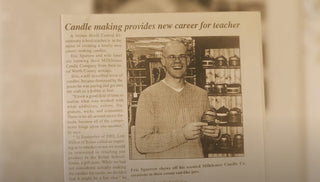 Newspaper article of how Eric and Janet's candle making career turned into a new adventure of  Milkhouse Candle Co.