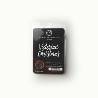 Wax melt package labeled 'Victorian Christmas' by Milkhouse Candle Co. on a white background