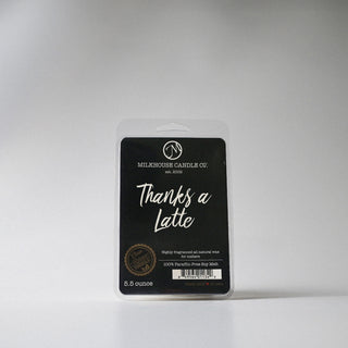 Milkhouse Candle Co. 'Thanks a Latte' wax melt package on a white background
