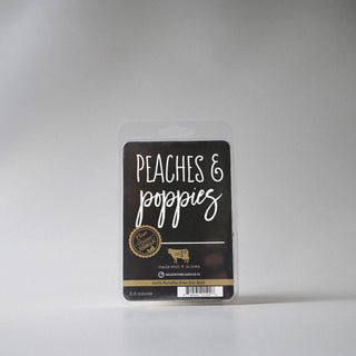 Milkhouse Candle Co. 'Peaches & Poppies' wax melt package on a white background