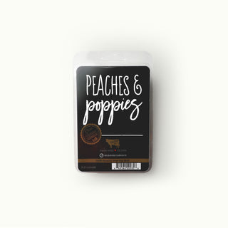 Milkhouse Candle Co. 'Peaches & Poppies' wax melt package on a white background